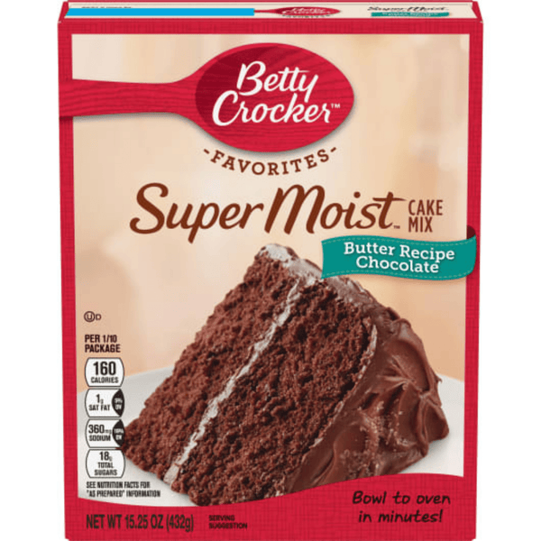 betty crocker super moist butter recipe chocolate cake mix 432g front