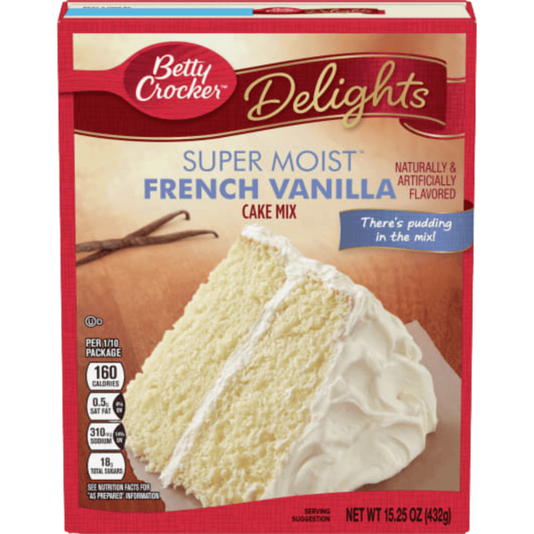betty crocker delights super moist french vanilla cake mix 432g front