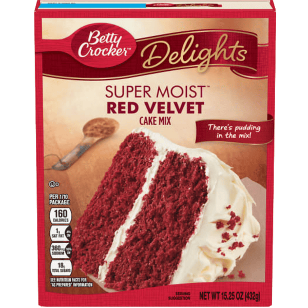 betty crocker delights super moist red velvet cake mix front