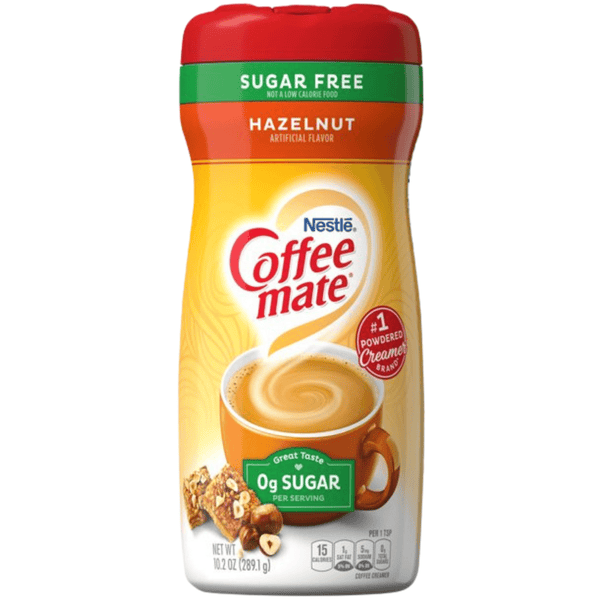 nestle coffee mate sugar free hazelnut powder coffee creamer 289g front