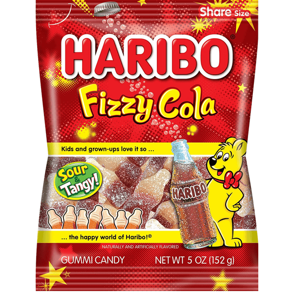 haribo fizzy cola gummi candy 142g front