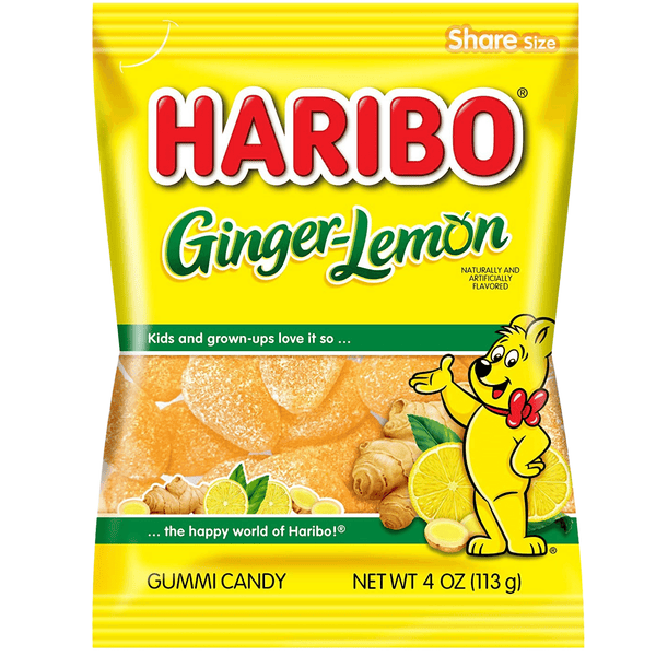 haribo ginger lemon gummi candy 142g front
