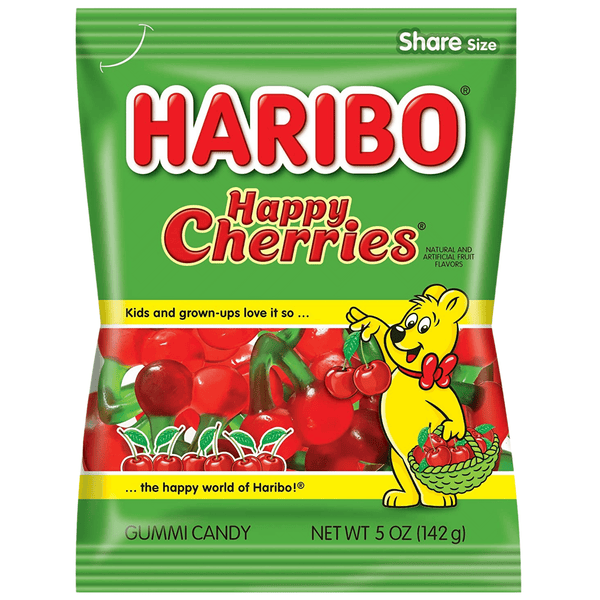 haribo gummi candy happy cherries 142g front