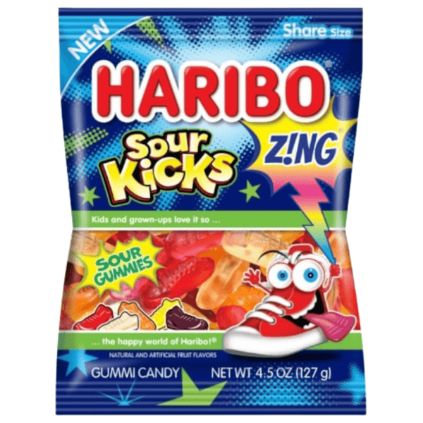 haribo sour kicks zing gummi candy 127g front