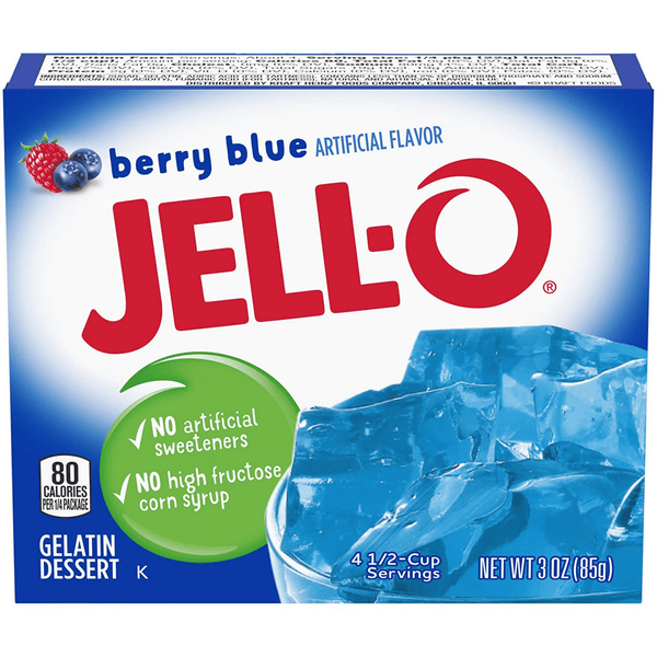 jell-o berry blue gelatin dessert mix 85g front
