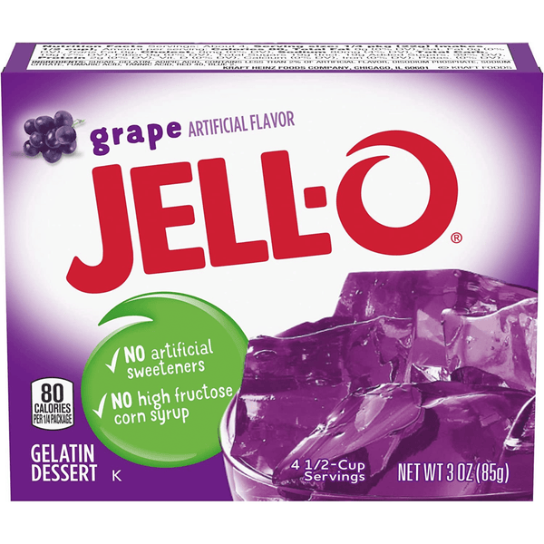 jell-o grape gelatin dessert mix 85g front