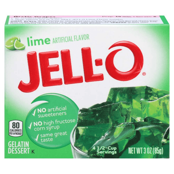 jell-o lime gelatin dessert mix 85g front