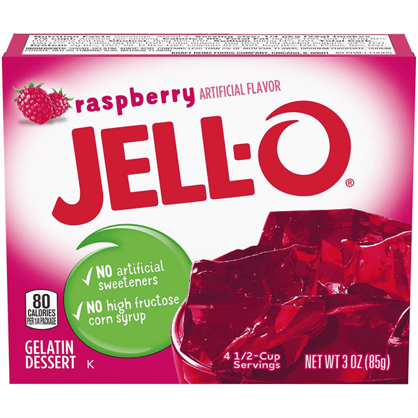 jell-o gelatin dessert mix raspberry front