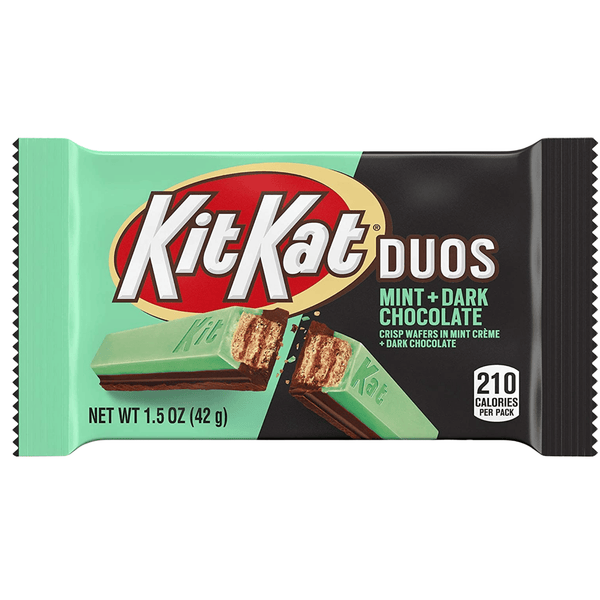 kit kat duos mint & dark chocolate wafer candy bar front
